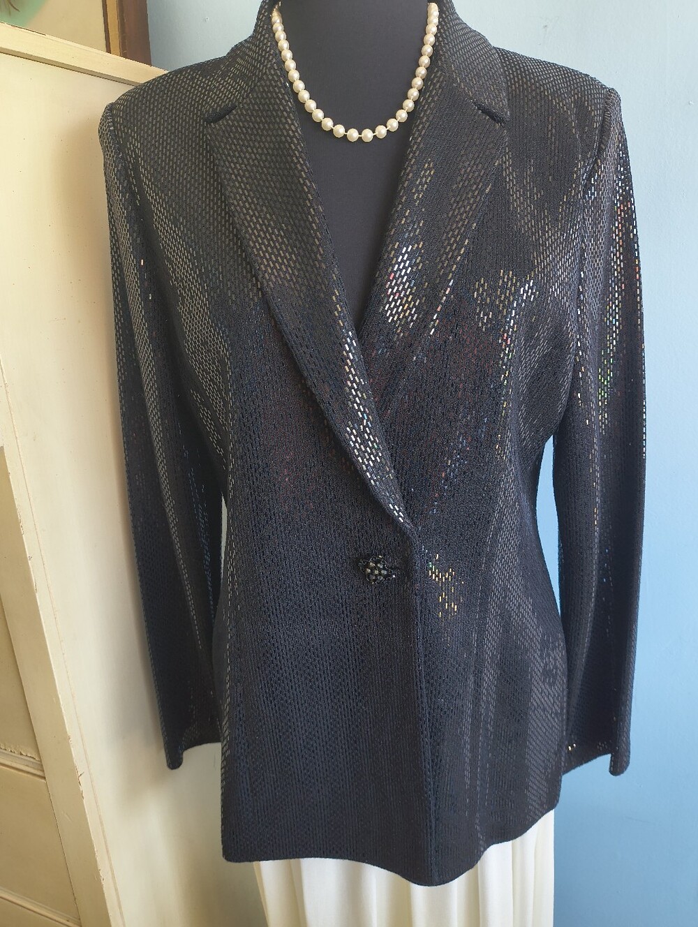 🌟 Vtg. NWOT St. John Couture Knit Black Sequin Blazer Jacket - Picture 2 of 12